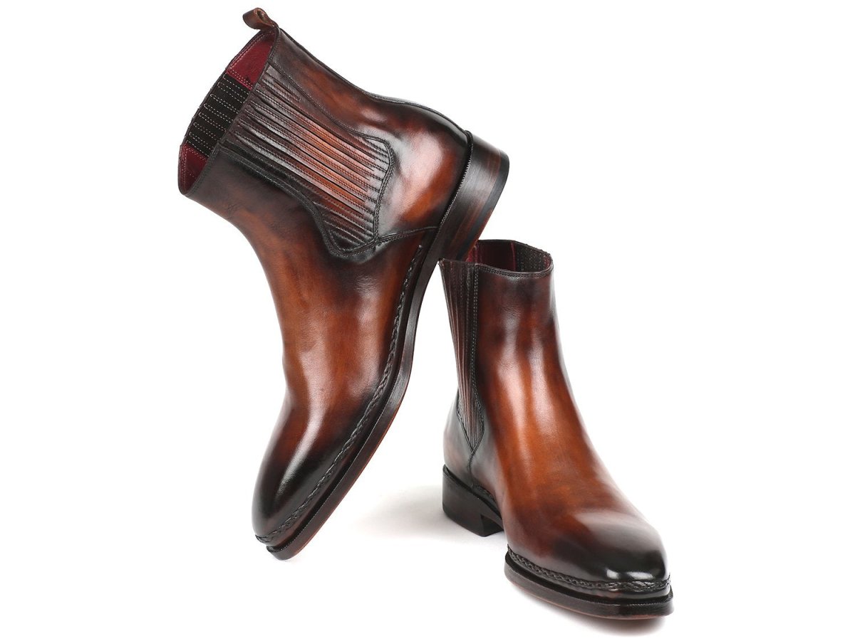 Paul Parkman Men's Leather Chelsea Boots in Brown Burnished