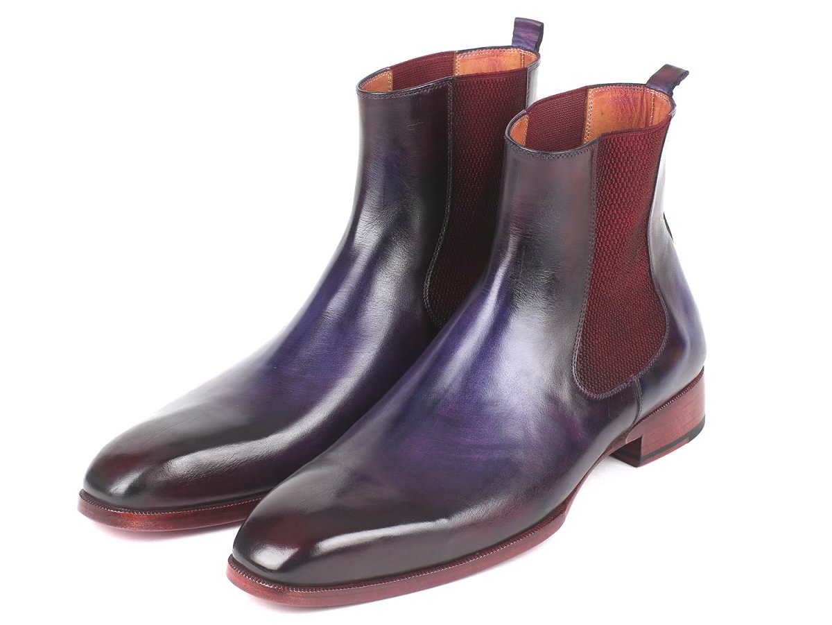 Paul Parkman Men's Leather Chelsea Boots in Navy and Purple