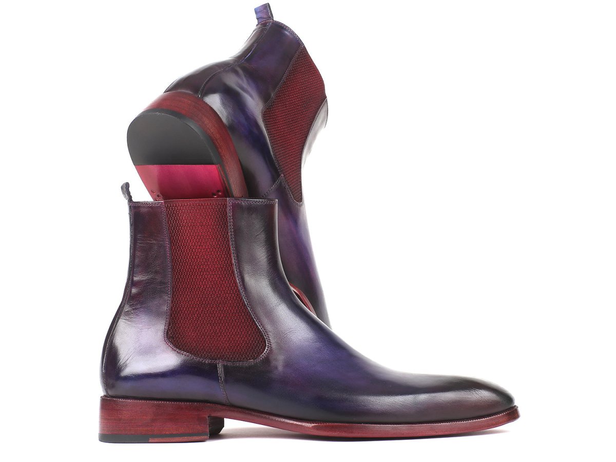 Paul Parkman Men's Leather Chelsea Boots in Navy and Purple