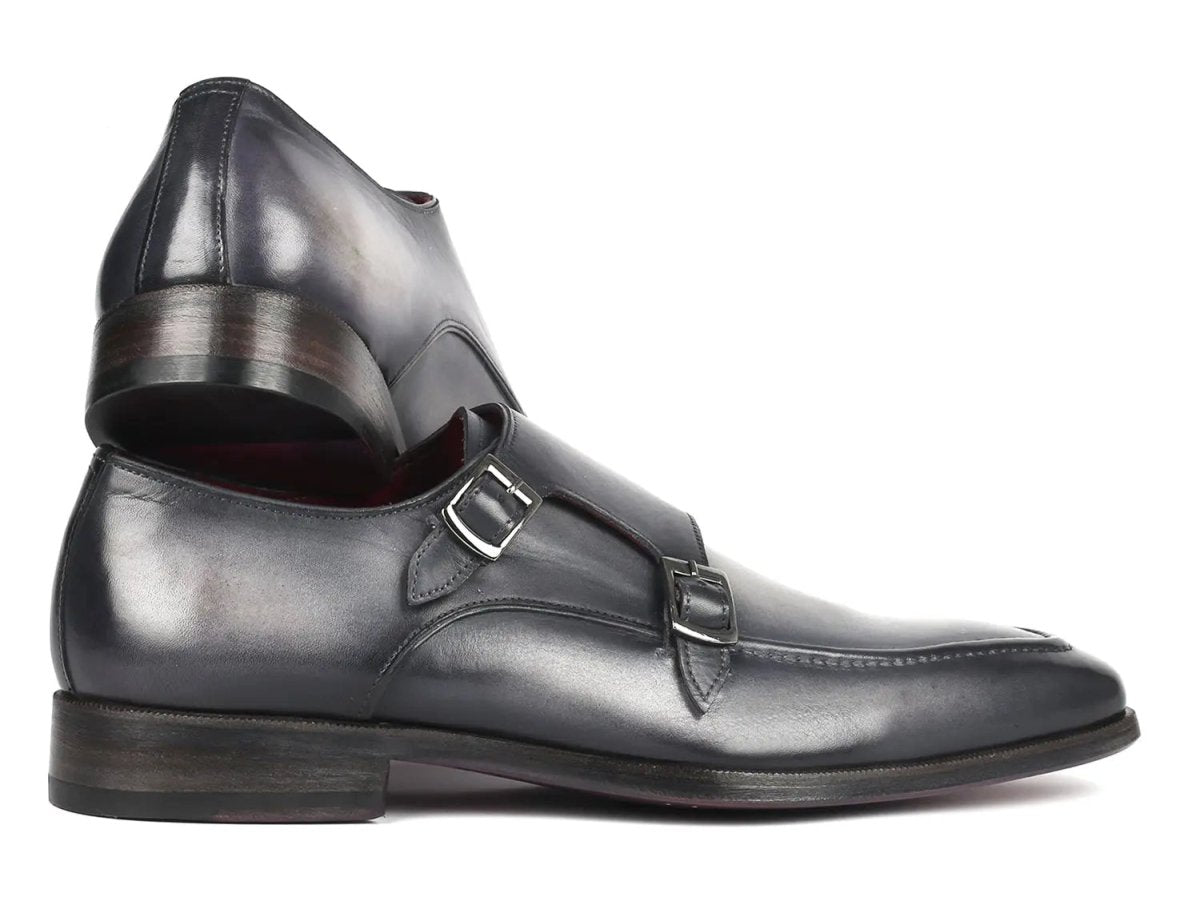 Paul Parkman Men's Leather Double Monkstrap Shoes in Gray