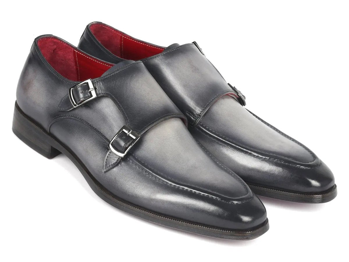Paul Parkman Men's Leather Double Monkstrap Shoes in Gray