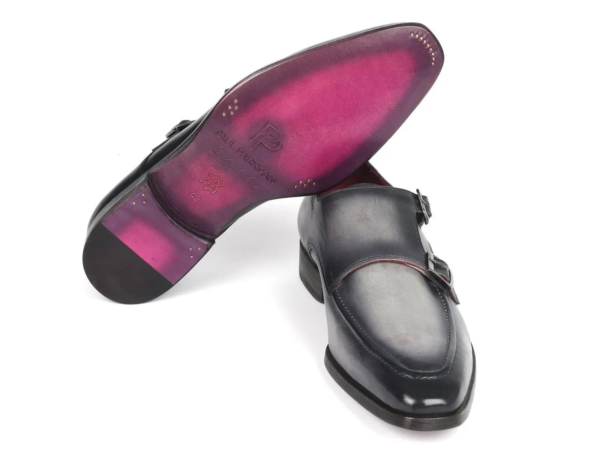 Paul Parkman Men's Leather Double Monkstrap Shoes in Gray