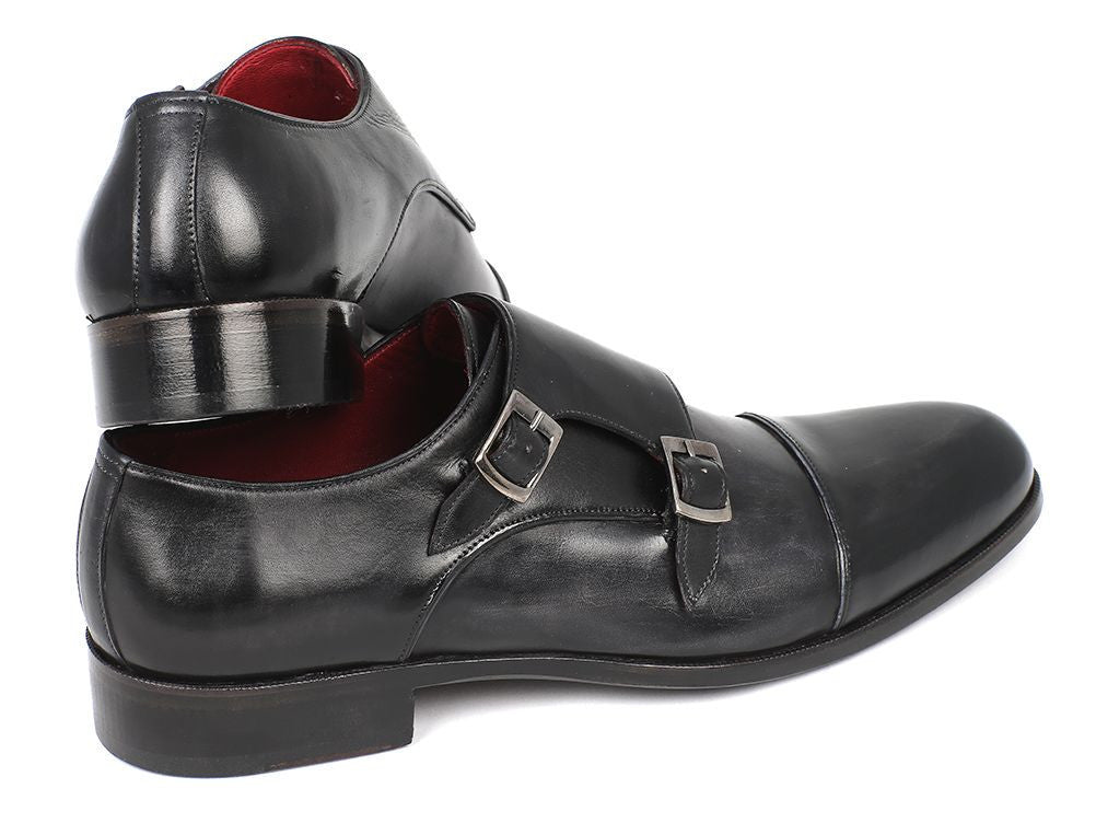 Paul Parkman Men's Leather Double Monkstraps in Gray and Black