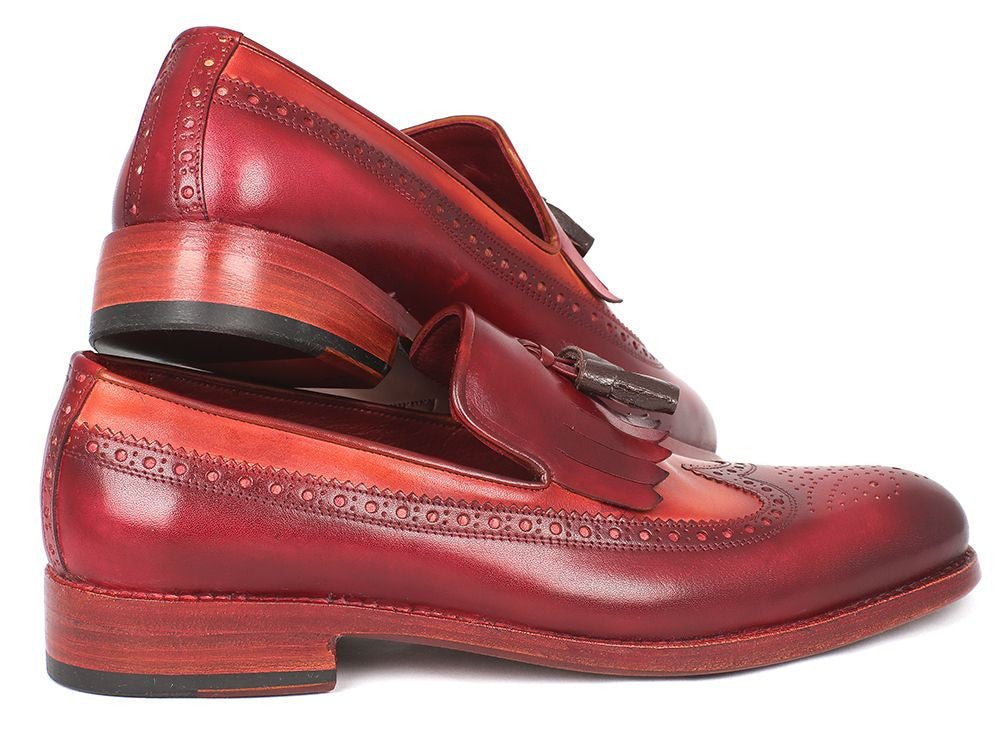 Paul Parkman Men's Leather Kiltie Tassel Loafers in Tobacco and Bordeaux