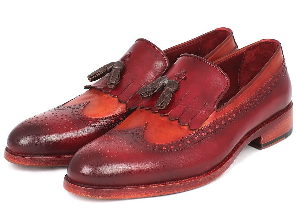 Paul Parkman Men's Leather Kiltie Tassel Loafers in Tobacco and Bordeaux