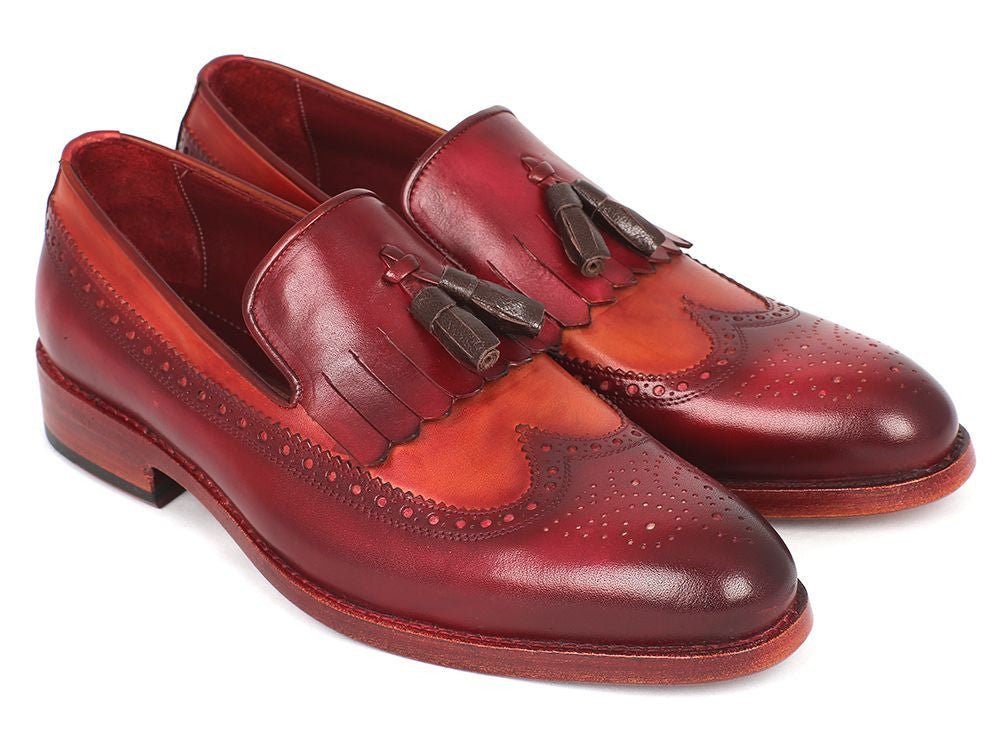 Paul Parkman Men's Leather Kiltie Tassel Loafers in Tobacco and Bordeaux