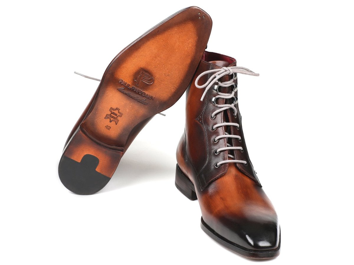 Paul Parkman Men's Leather Lace Up Boots in Brown Burnished