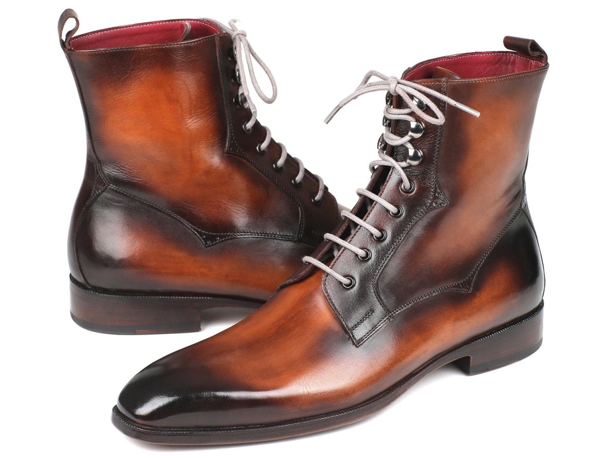 Paul Parkman Men's Leather Lace Up Boots in Brown Burnished