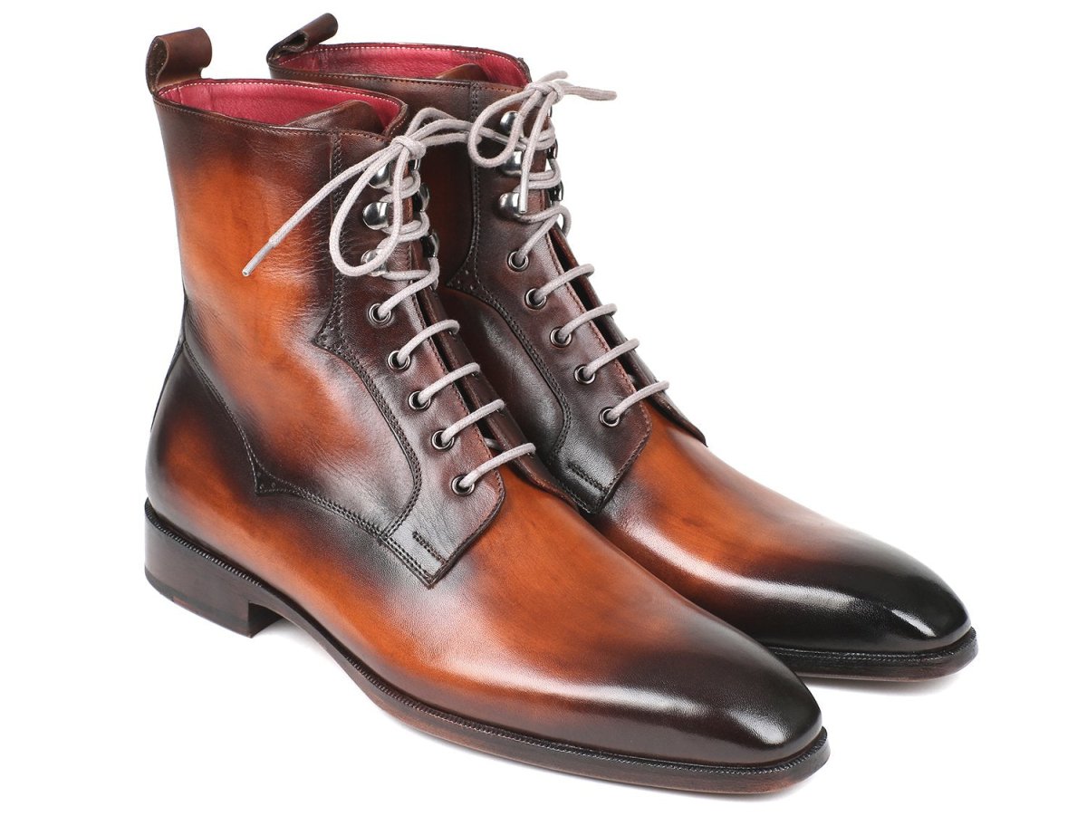 Paul Parkman Men's Leather Lace Up Boots in Brown Burnished