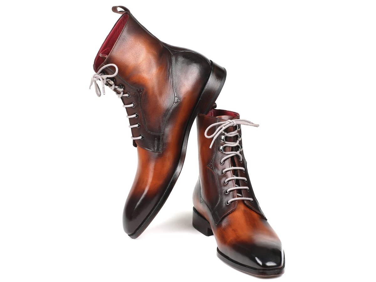 Paul Parkman Men's Leather Lace Up Boots in Brown Burnished