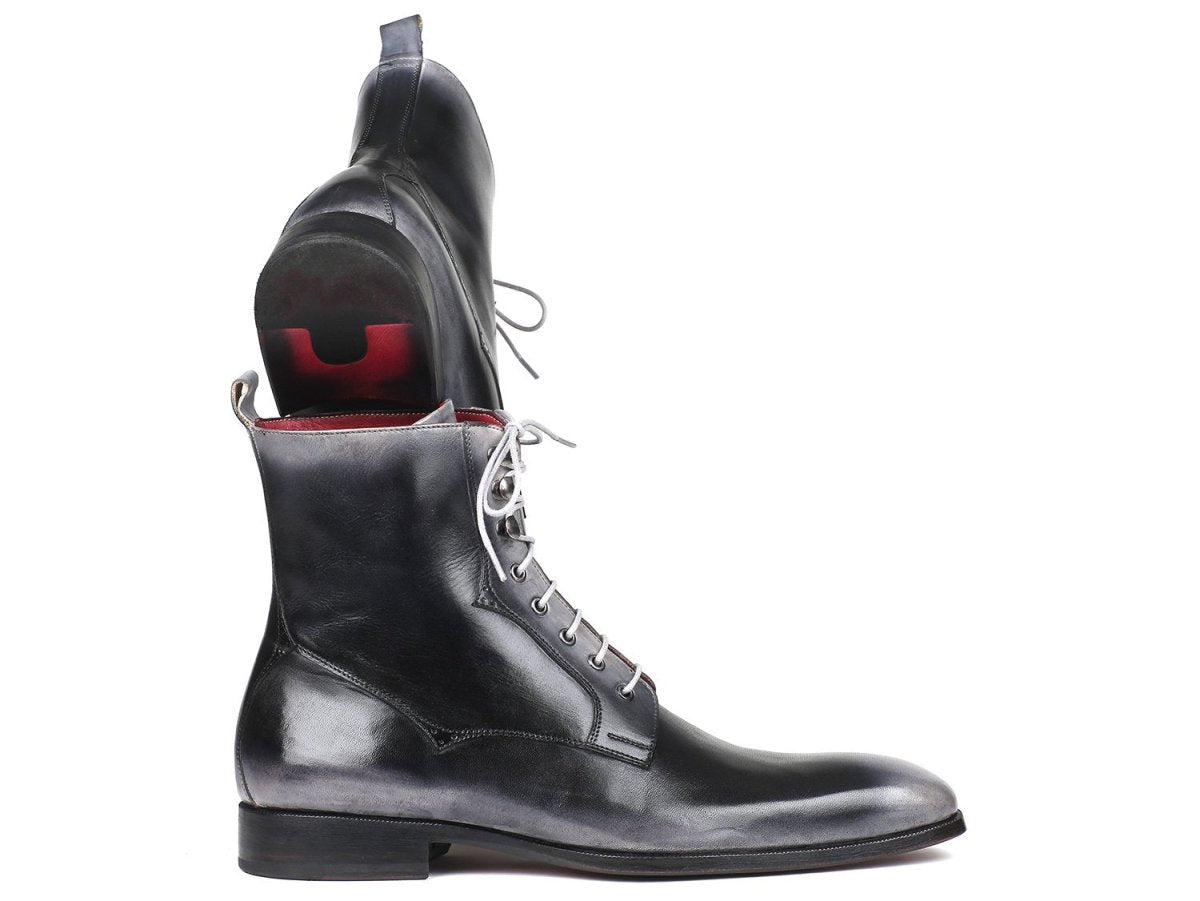 Paul Parkman Men's Leather Lace Up Boots in Gray Burnished