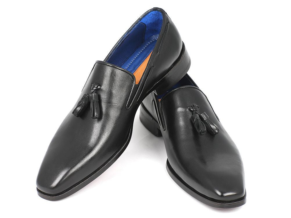 Paul Parkman Men's Leather Tassel Loafers in Black