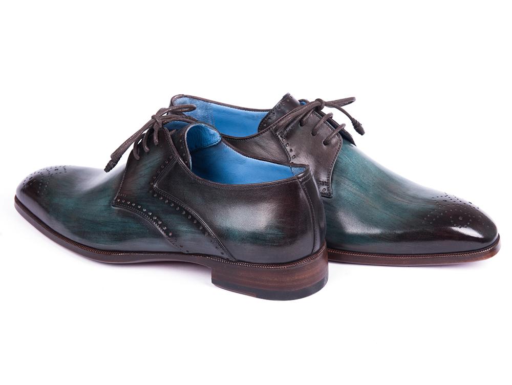 Paul Parkman Men's Medallion Toe Derby Shoes in Turquoise and Brown