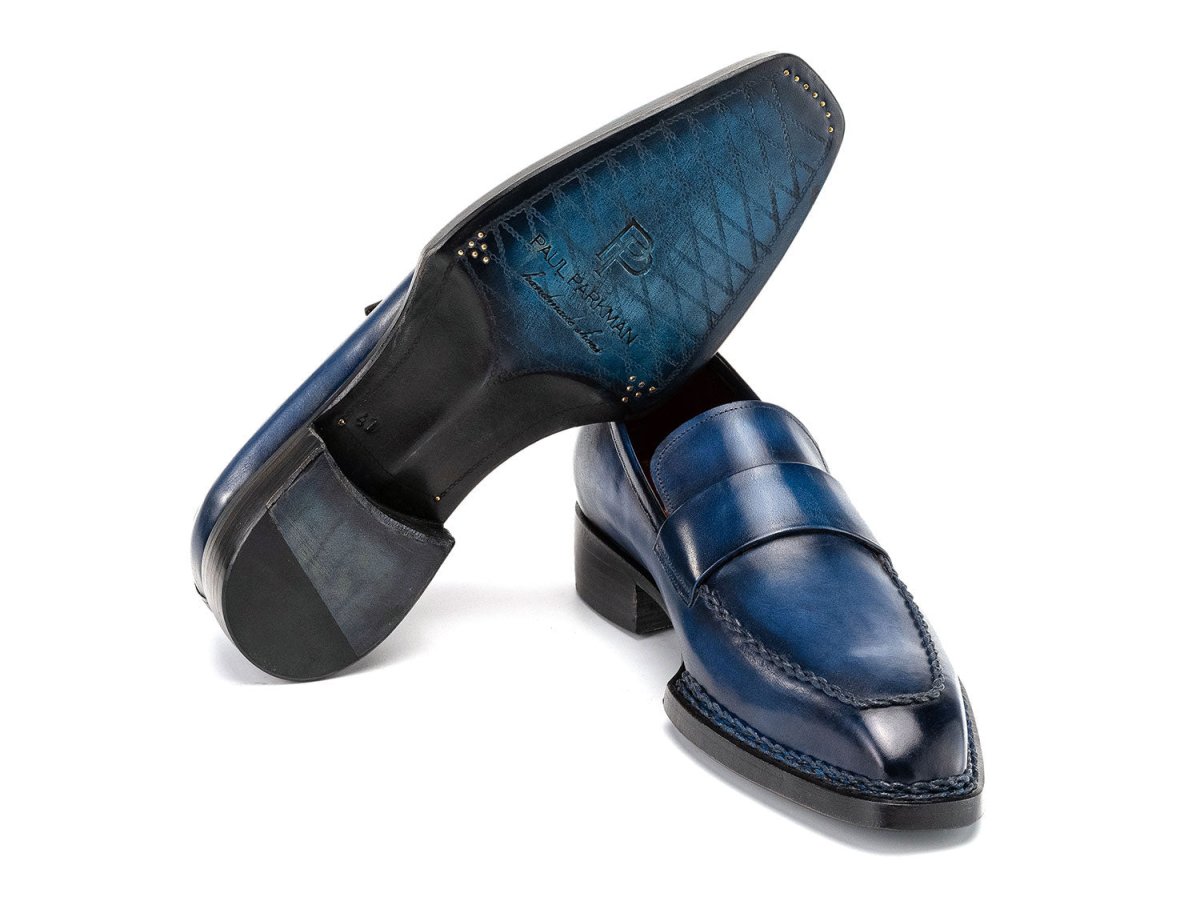 Paul Parkman Men's Norwegian Welted Loafers in Blue Patina