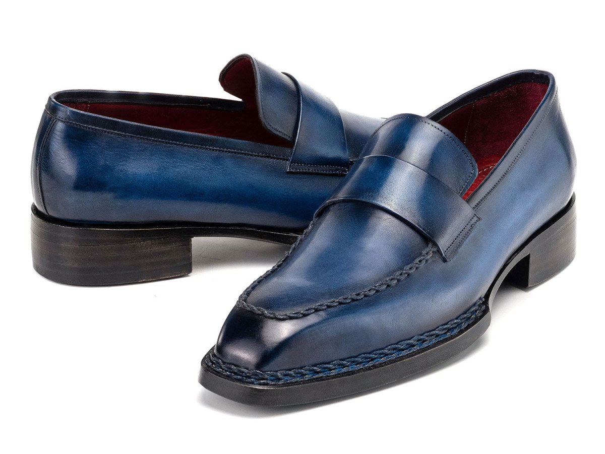Paul Parkman Men's Norwegian Welted Loafers in Blue Patina