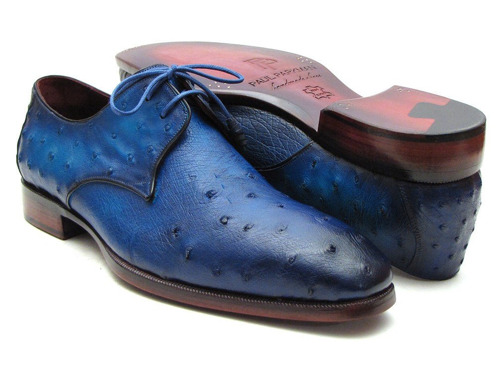 Paul Parkman Men's Ocean Color Genuine Ostrich Derby Shoes (ID79V22)