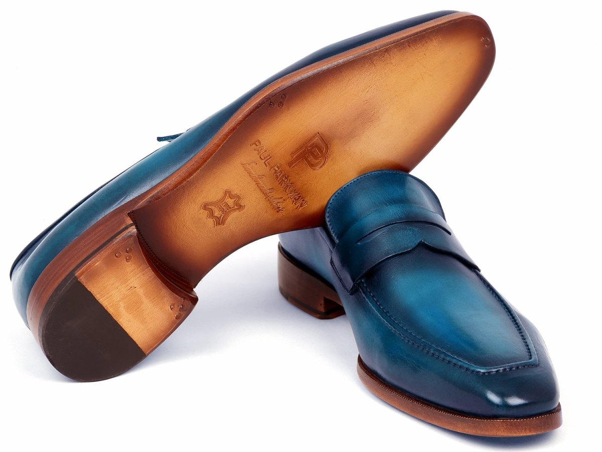 Paul Parkman Men's Penny Loafer Blue and Turquoise Calfskin (ID10TQ84)