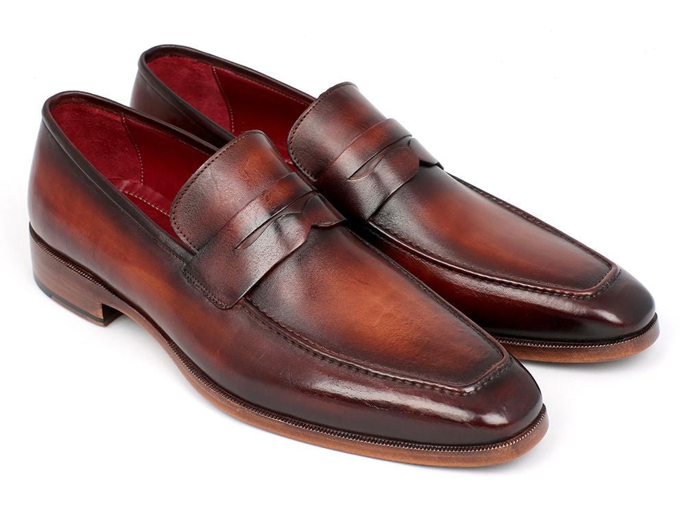Paul Parkman Men's Penny Loafer Bordeaux and Brown Calfskin (ID10FD61)