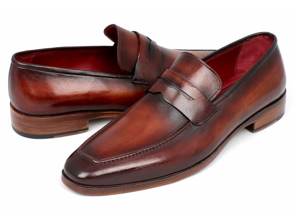 Paul Parkman Men's Penny Loafer Bordeaux and Brown Calfskin (ID10FD61)
