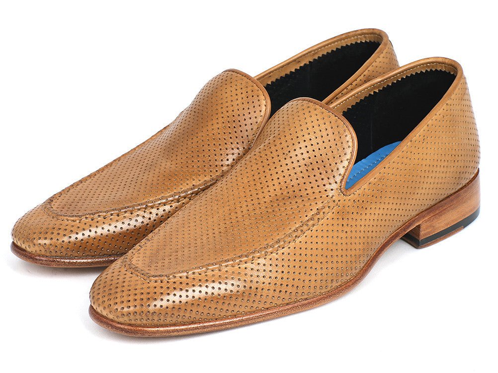 Paul Parkman Men's Perforated Leather Loafers in Beige