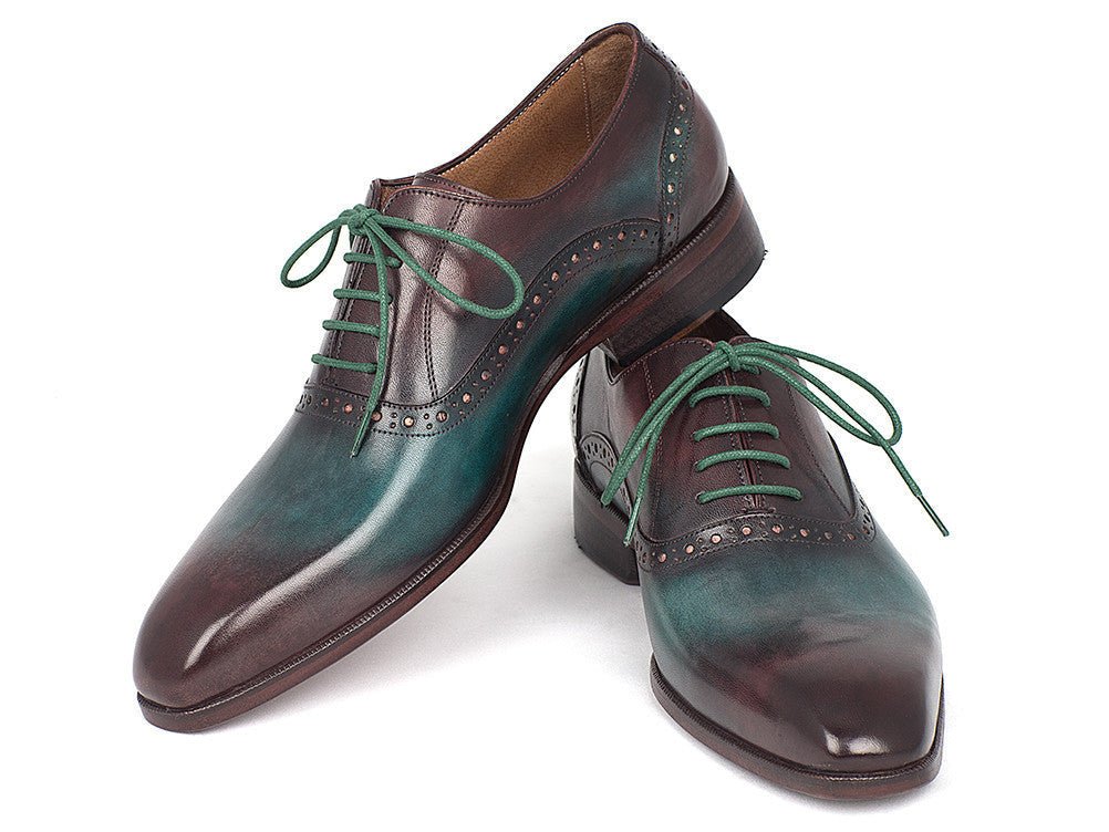 Paul Parkman Men's Plain Toe Oxfords in Green and Bordeaux