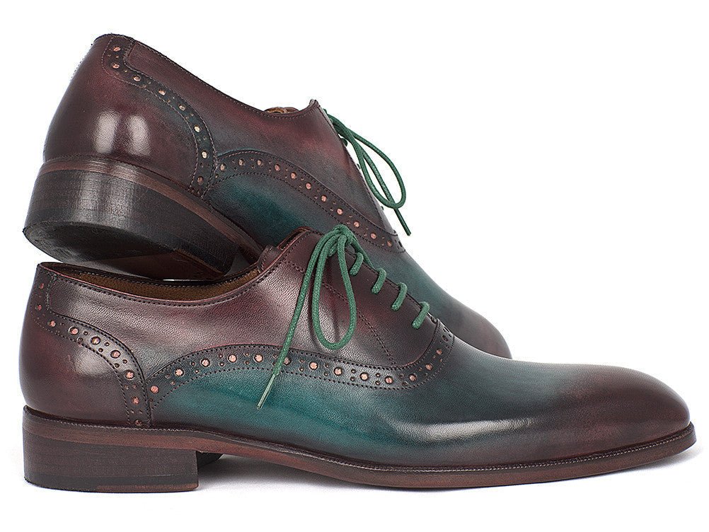 Paul Parkman Men's Plain Toe Oxfords in Green and Bordeaux