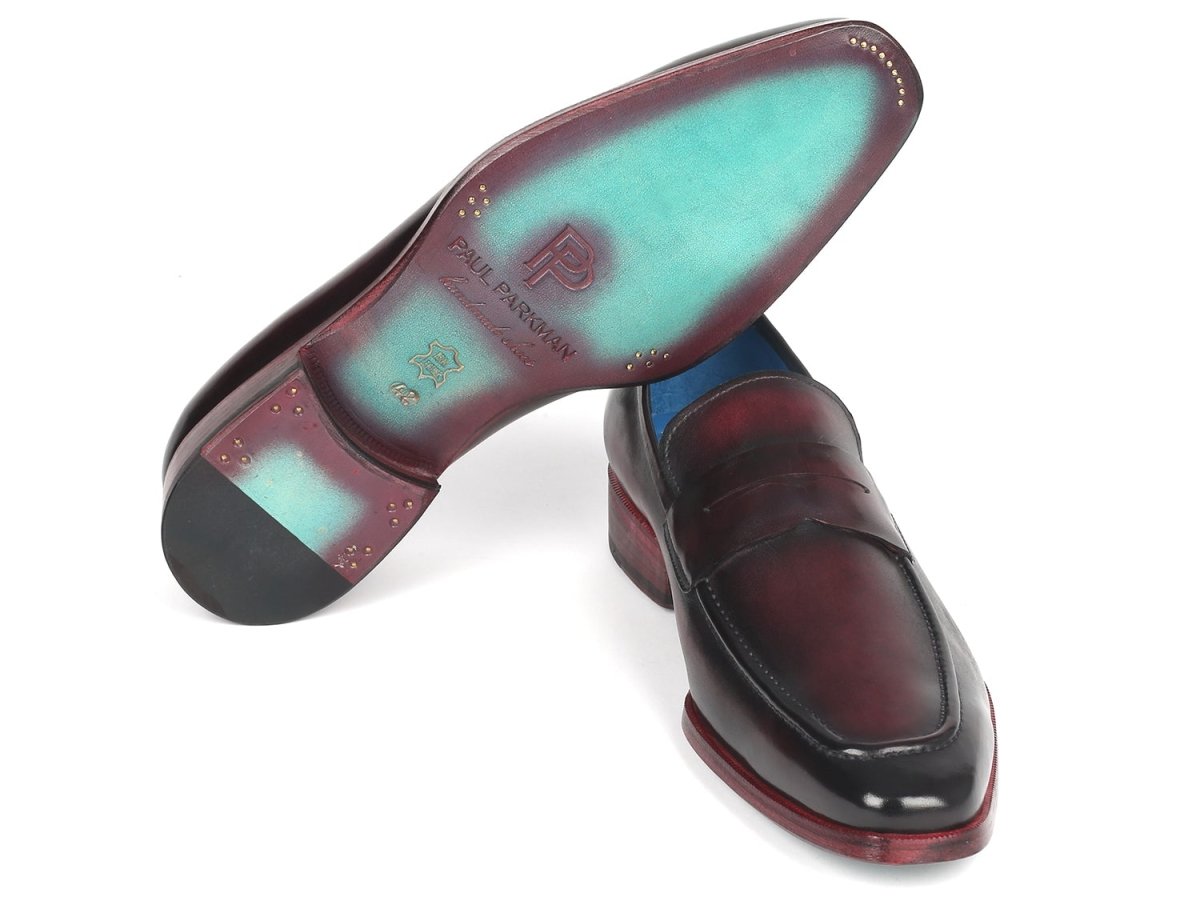 Paul Parkman Men's Purple Burnished Penny Loafers (ID10PR23)