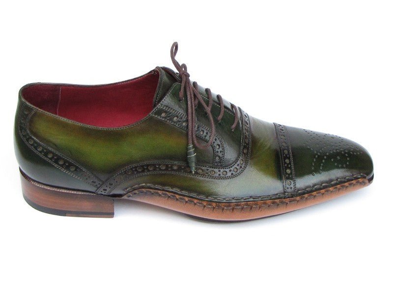 Paul Parkman Men's Side Handsewn Captoe Oxfords Green (ID5032 - GREEN)