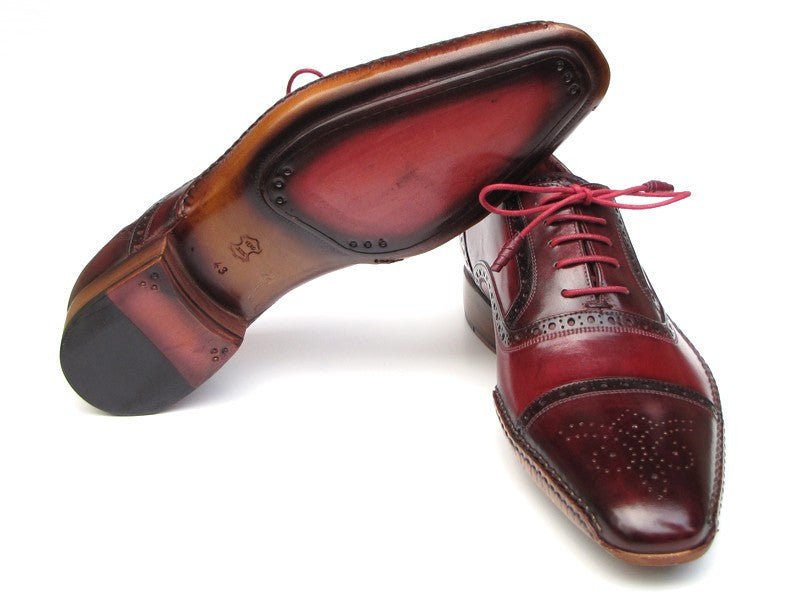 Paul Parkman Men's Side Handsewn Leather Captoe Oxfords in Red Bordeaux
