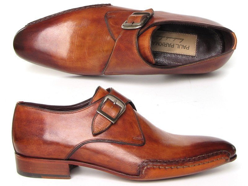Paul Parkman Men's Side Handsewn Monkstrap Shoes in Tobacco