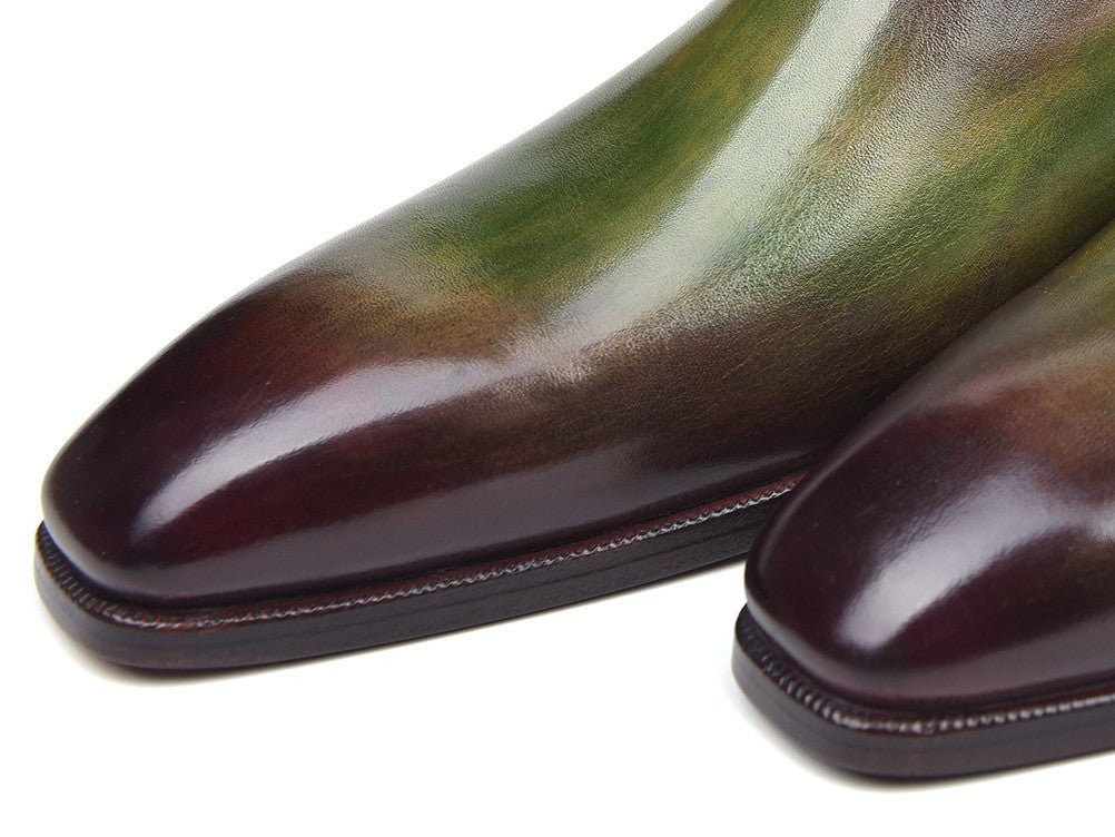 Paul Parkman Men's Side Lace Leather Oxfords in Green and Bordeaux