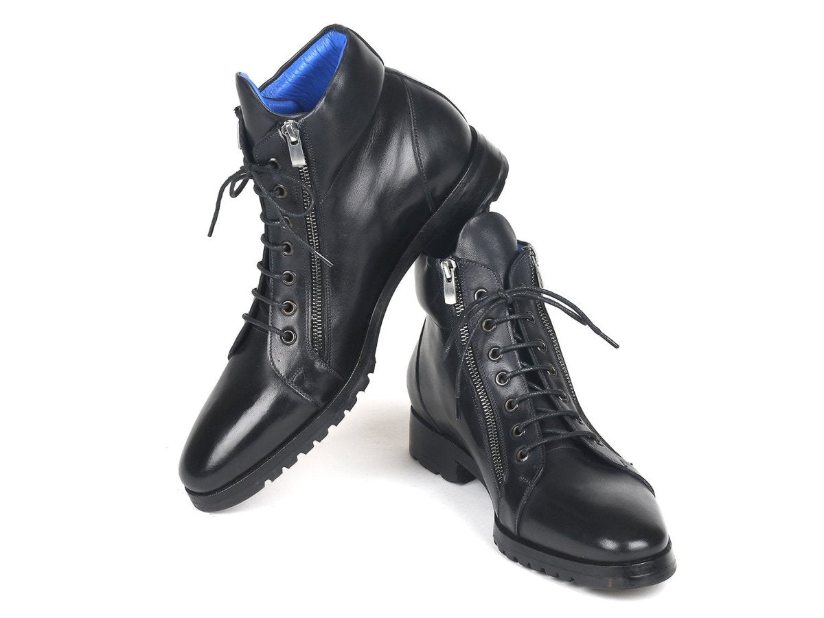 Paul Parkman Men's Side Zipper Leather Boots Black (12455 BLK)