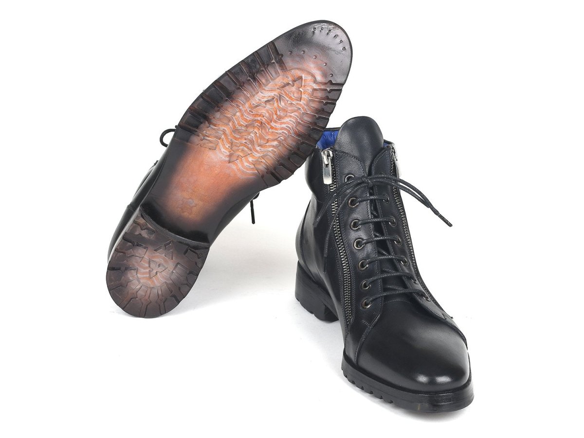 Paul Parkman Men's Side Zipper Leather Boots Black (12455 BLK)