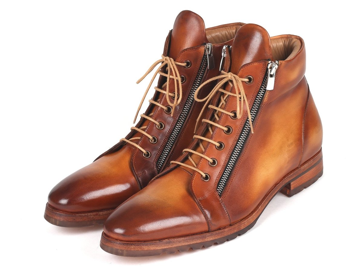 Paul Parkman Men's Side Zipper Leather Boots Light Brown (12455 CML)