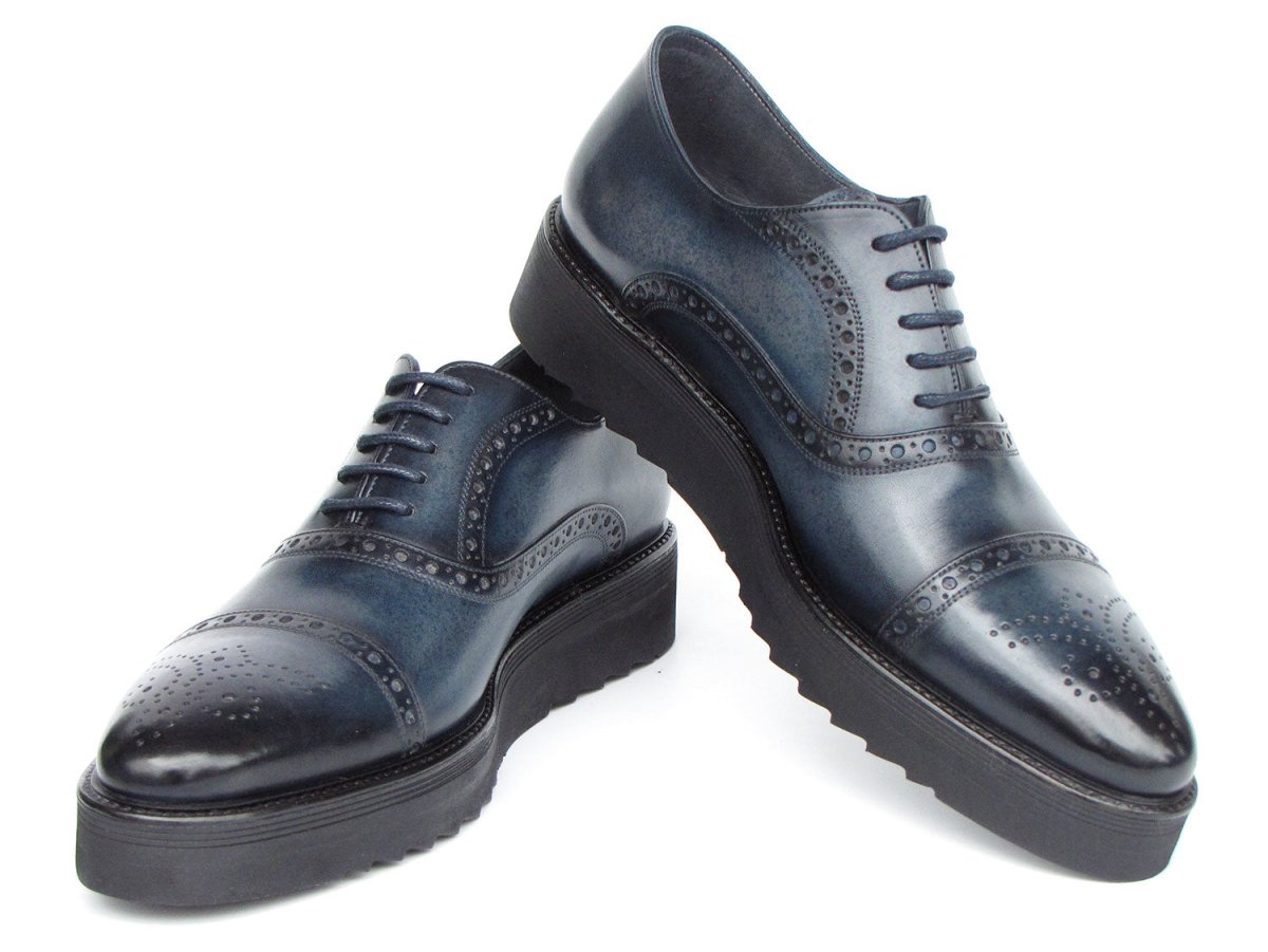 Paul Parkman Men's Smart Casual Cap Toe Oxford Shoes Navy Leather (ID285 NVY LTH)