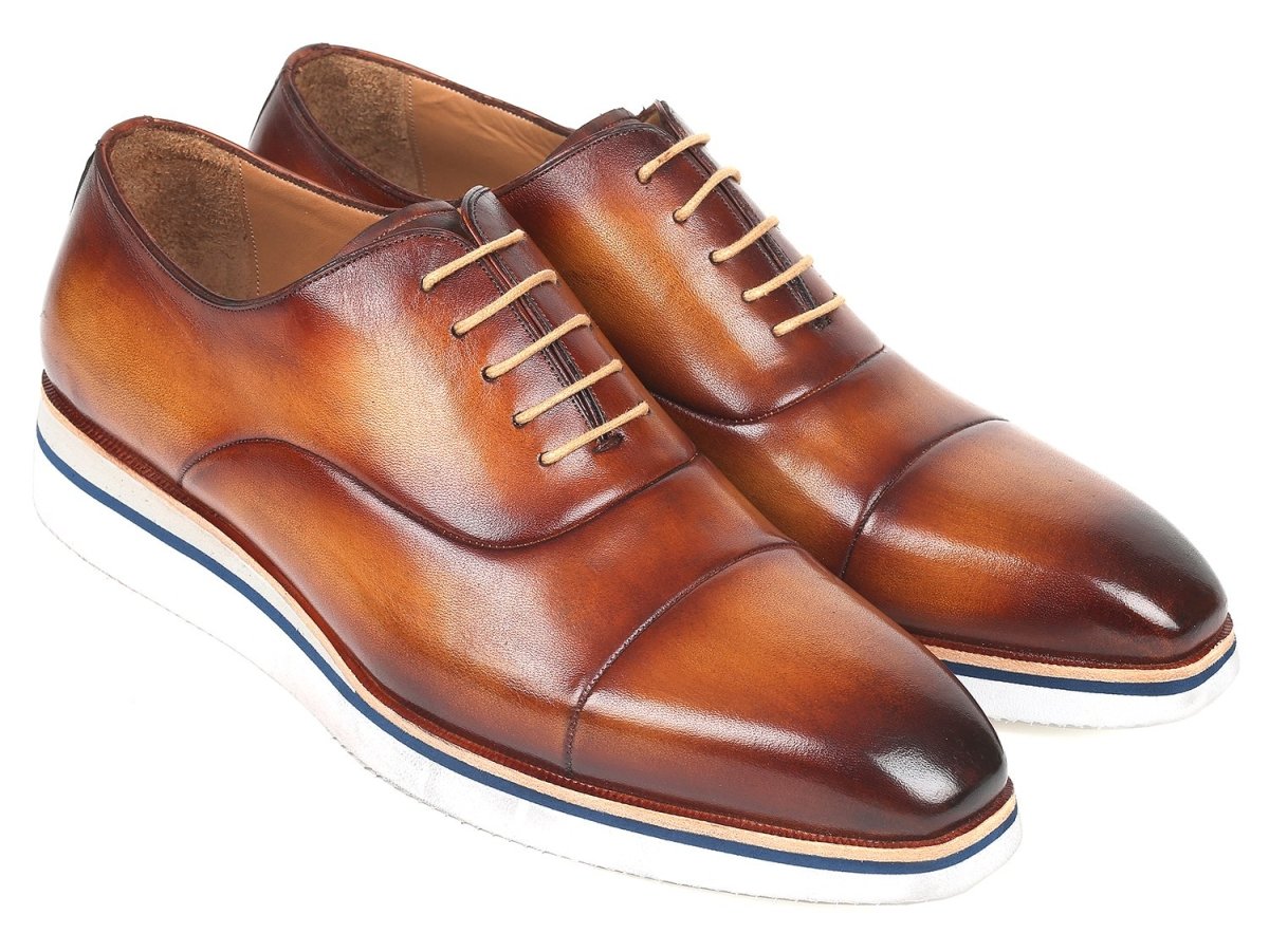 Paul Parkman Men's Smart Casual Leather Oxfords in Brown and Camel