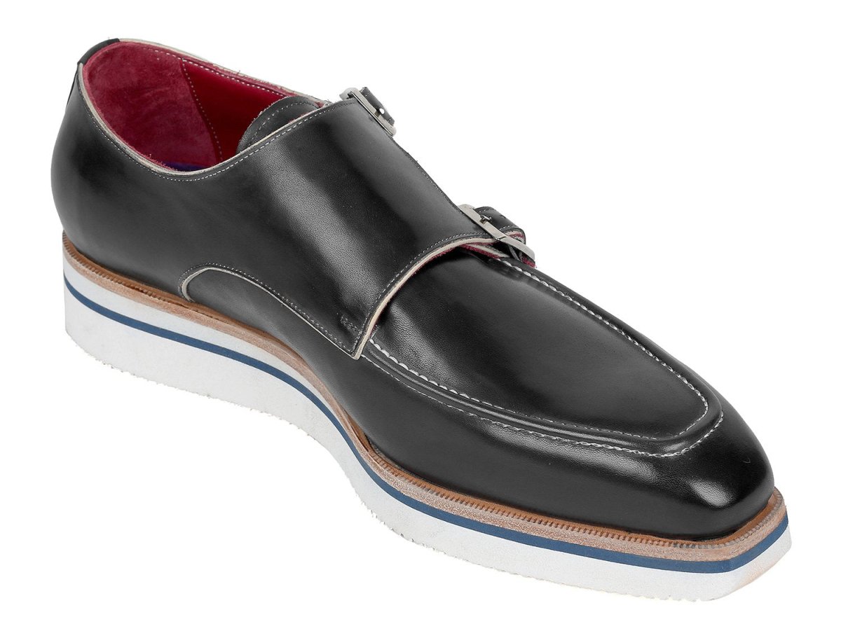 Paul Parkman Men's Smart Casual Monkstrap Leather Shoes in Black