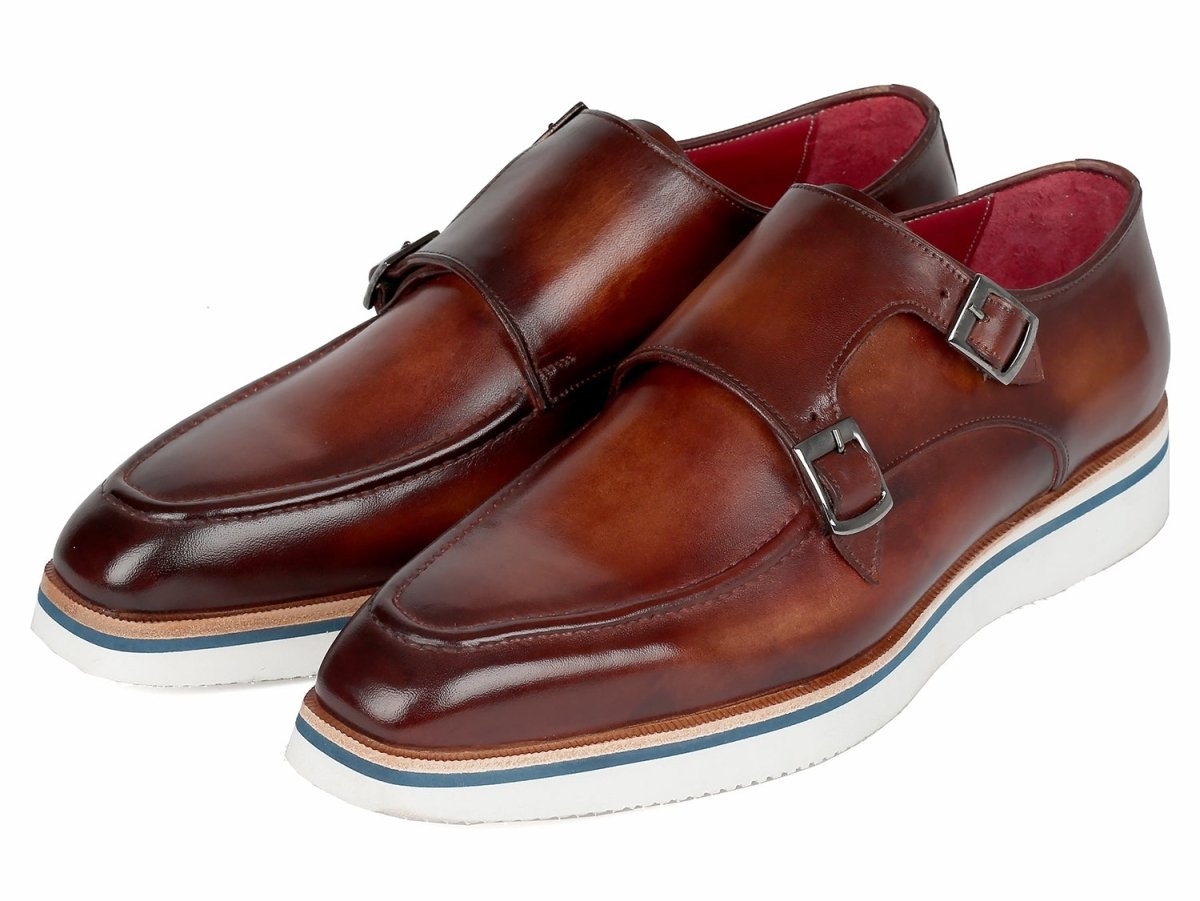 Paul Parkman Men's Smart Casual Monkstrap Shoes Brown Leather (ID189 BRW LTH)