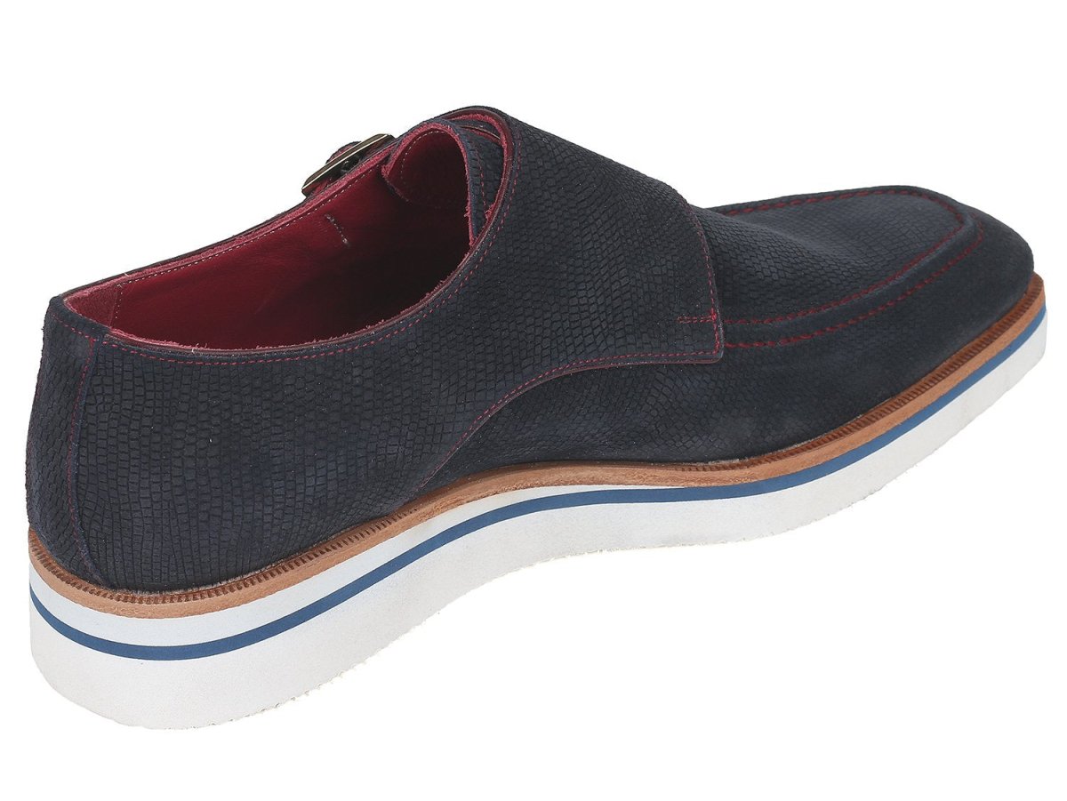 Paul Parkman Men's Smart Casual Monkstrap Suede Shoes in Navy