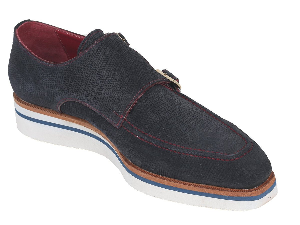 Paul Parkman Men's Smart Casual Monkstrap Suede Shoes in Navy