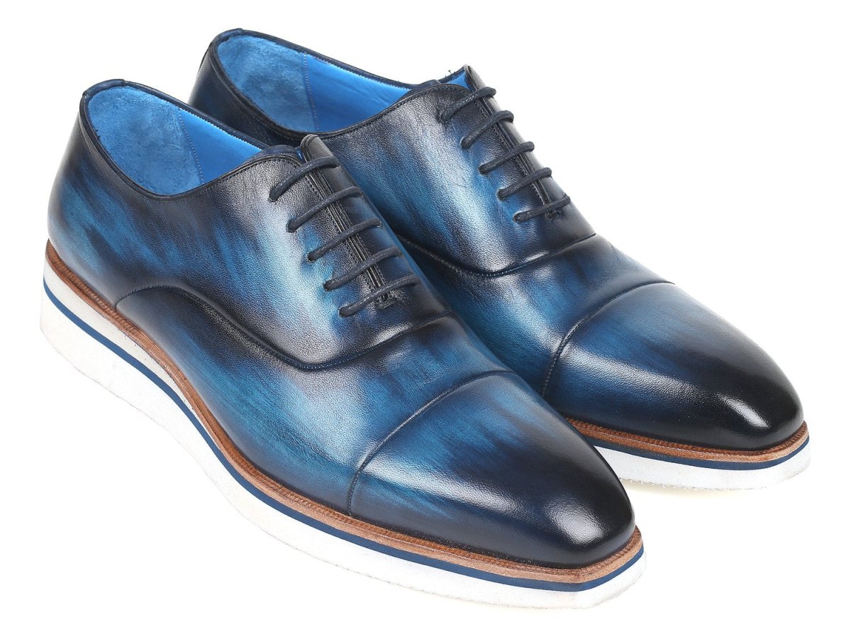 Paul Parkman Men's Smart Casual Oxfords Blue Leather (ID185 BLU LTH)