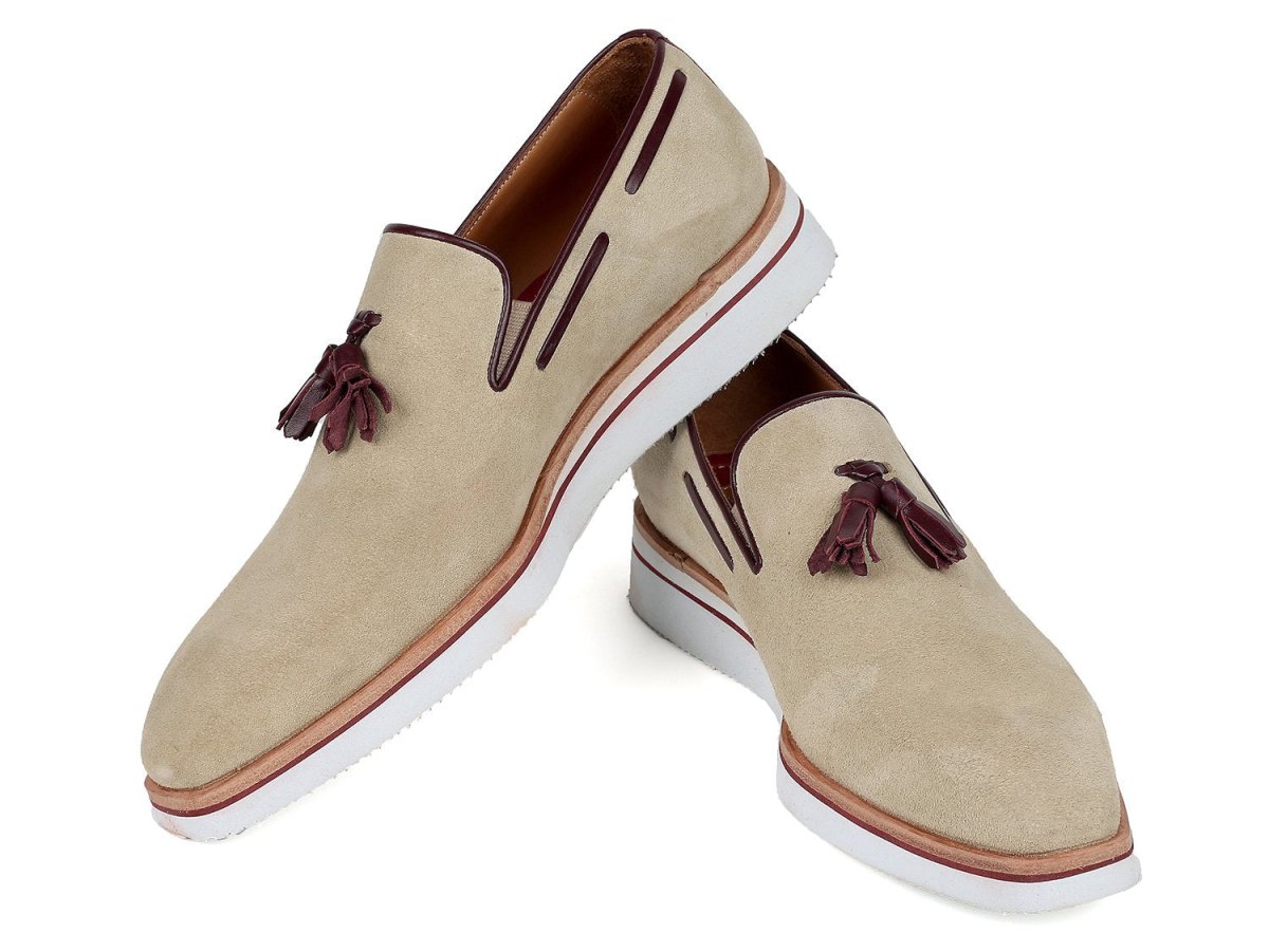 Paul Parkman Men's Smart Casual Tassel Loafers Beige Suede (ID181 BEI SD)