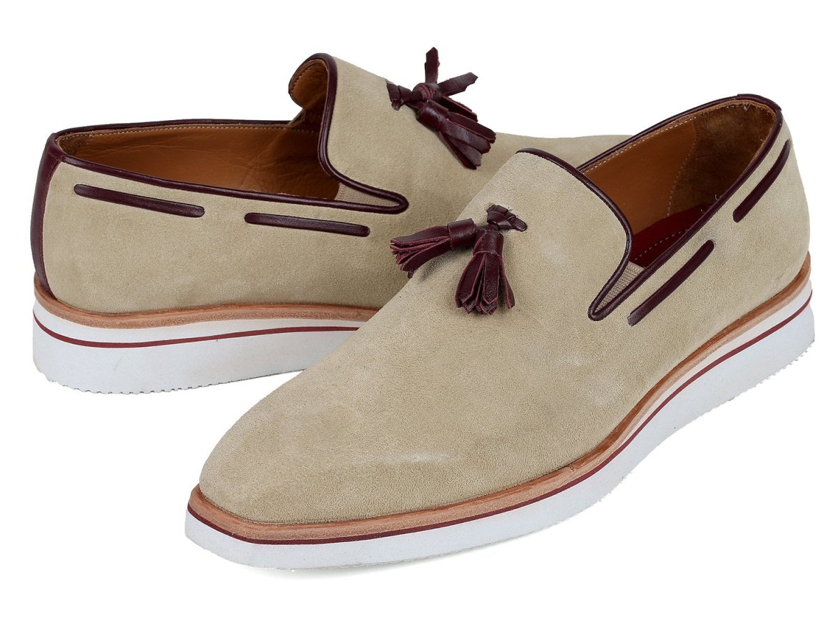 Paul Parkman Men's Smart Casual Tassel Loafers Beige Suede (ID181 BEI SD)