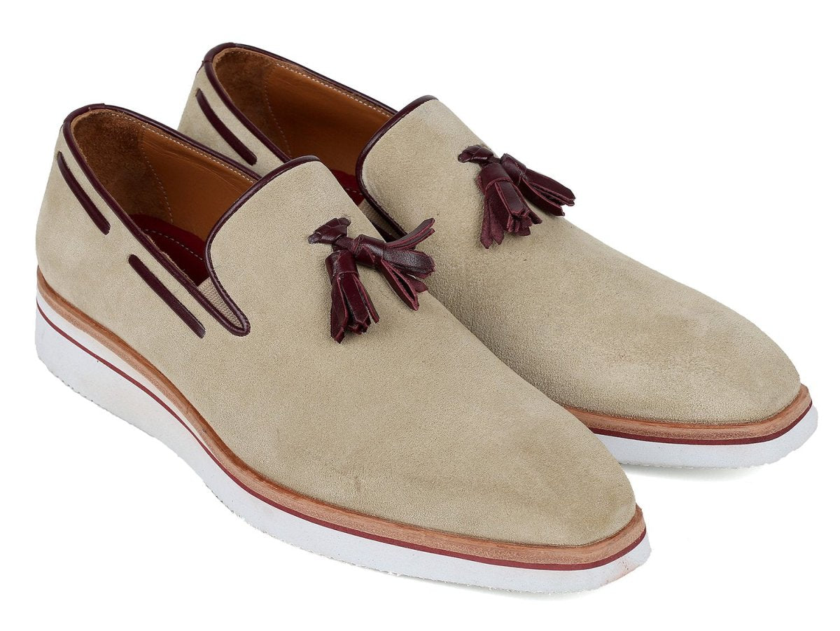 Paul Parkman Men's Smart Casual Tassel Loafers Beige Suede (ID181 BEI SD)