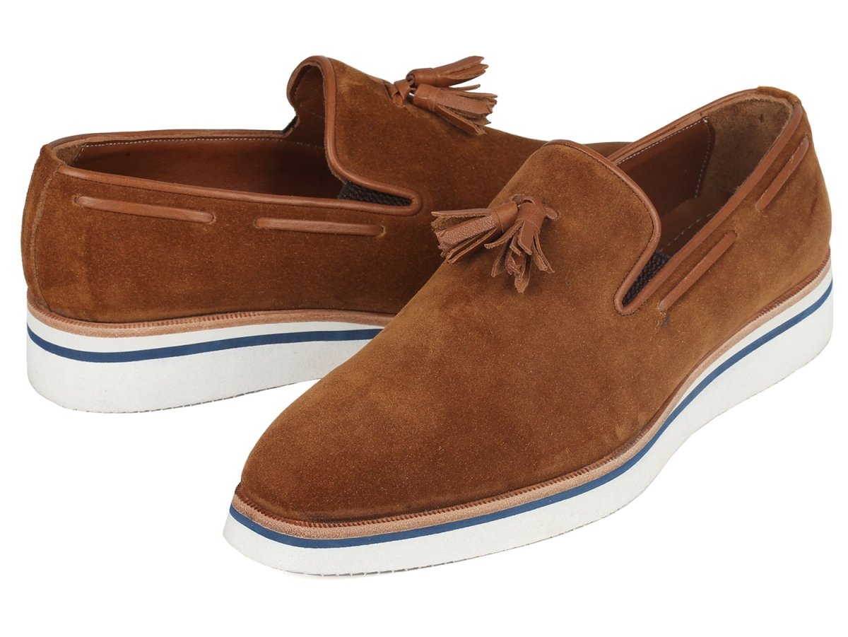 Paul Parkman Men's Smart Casual Tassel Loafers Camel Suede (ID181 CML SD)
