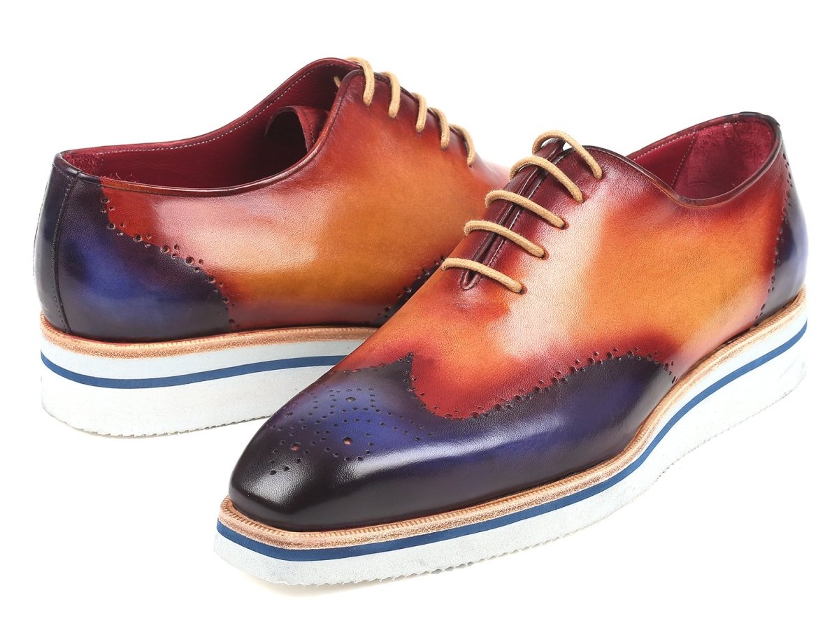 Paul Parkman Men's Smart Casual Wingtip Oxfords in Blue and Camel