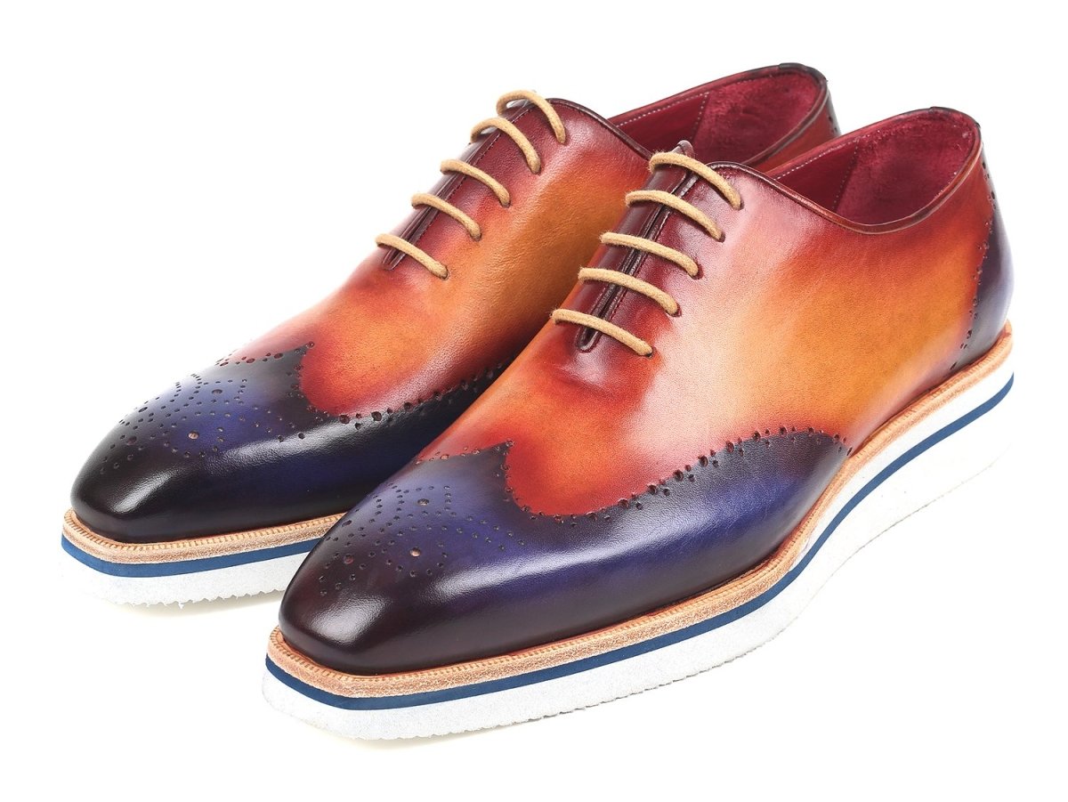 Paul Parkman Men's Smart Casual Wingtip Oxfords in Blue and Camel