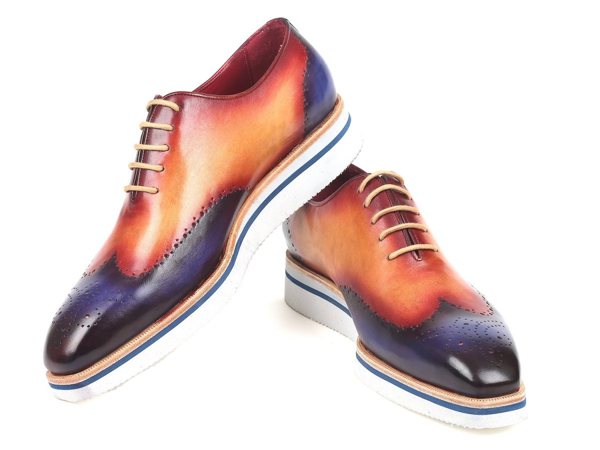 Paul Parkman Men's Smart Casual Wingtip Oxfords in Blue and Camel
