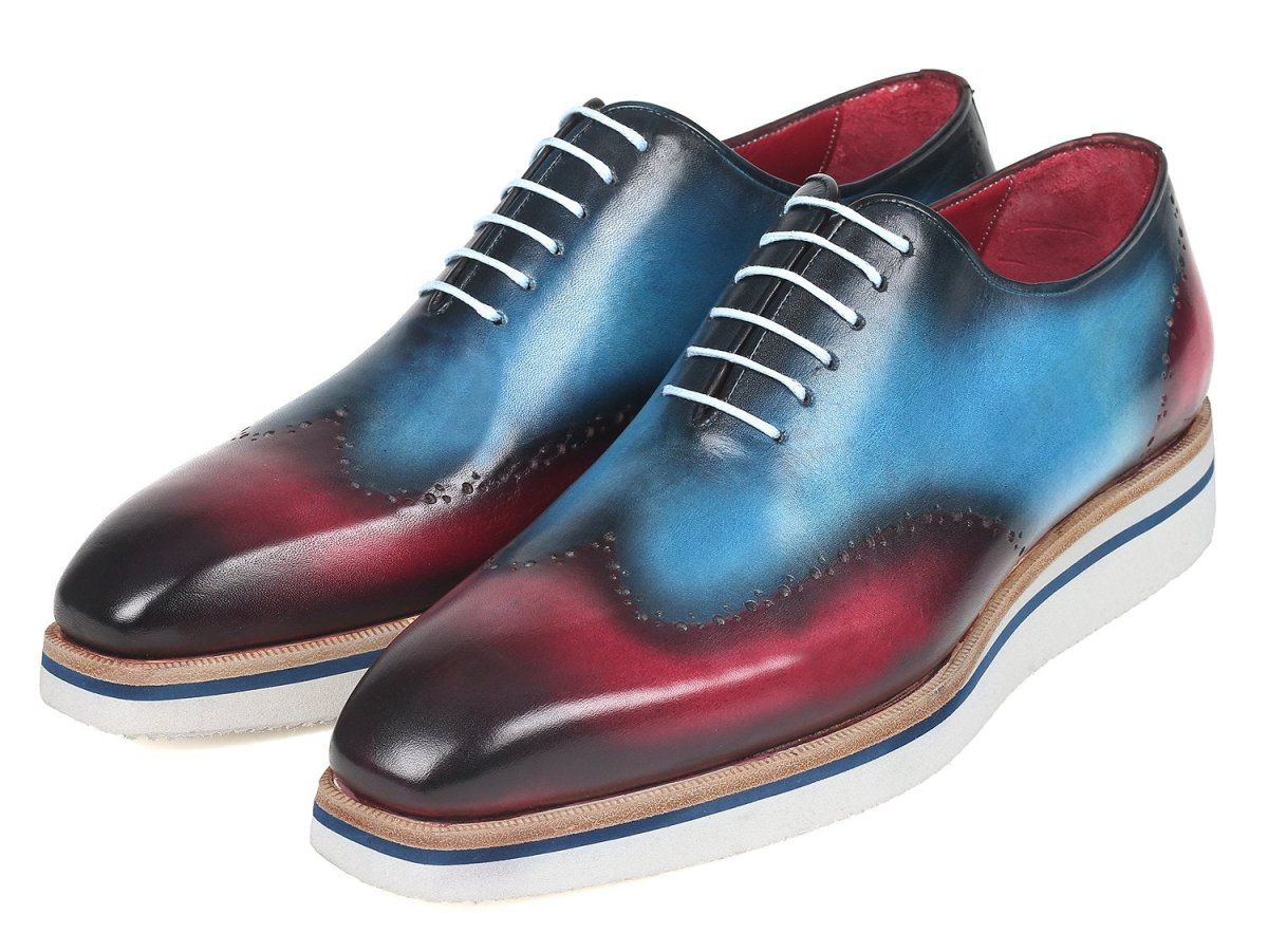 Paul Parkman Men's Smart Casual Wingtip Oxfords in Blue and Purple
