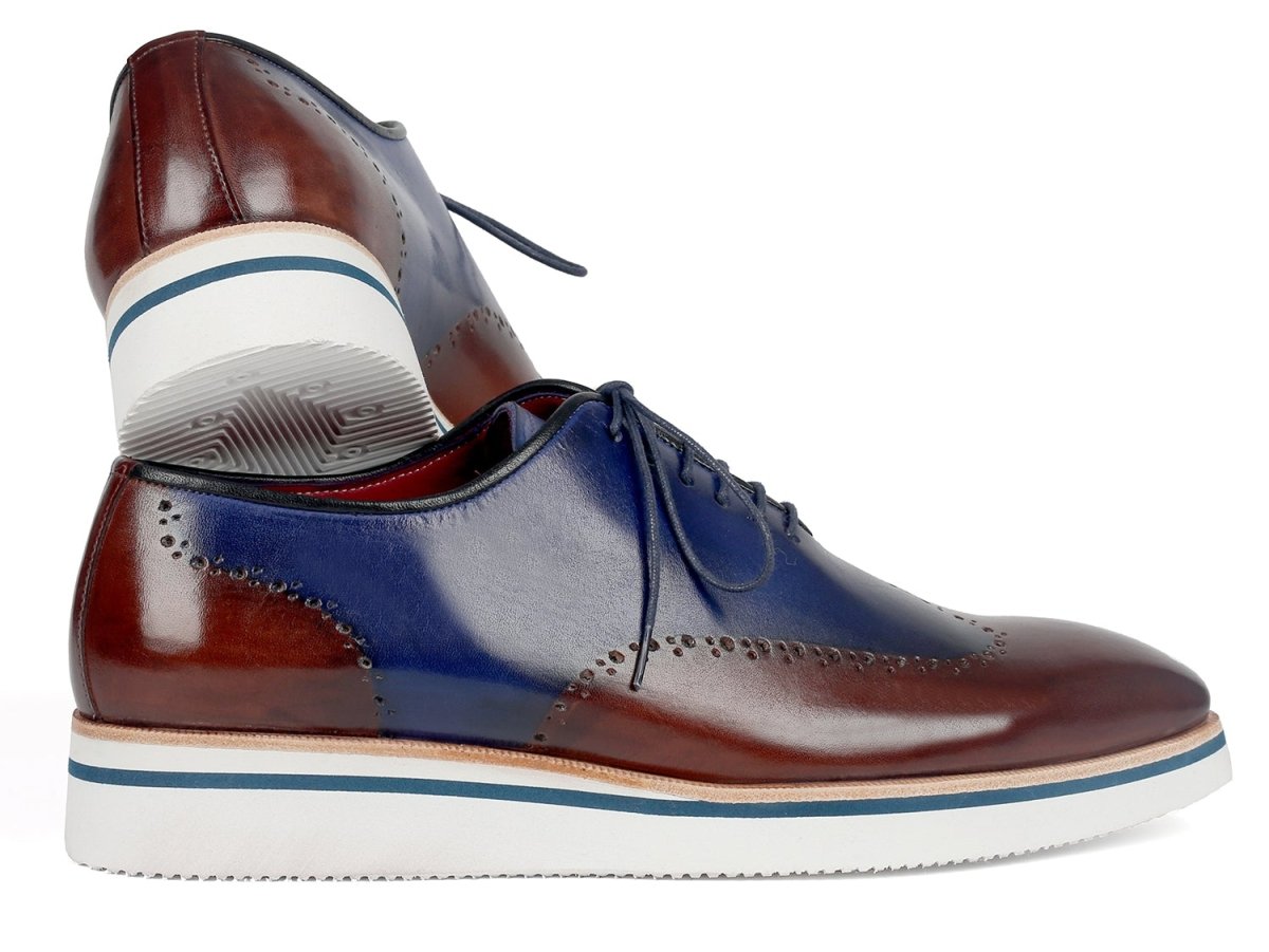 Paul Parkman Men's Smart Casual Wingtip Oxfords in Brown and Blue